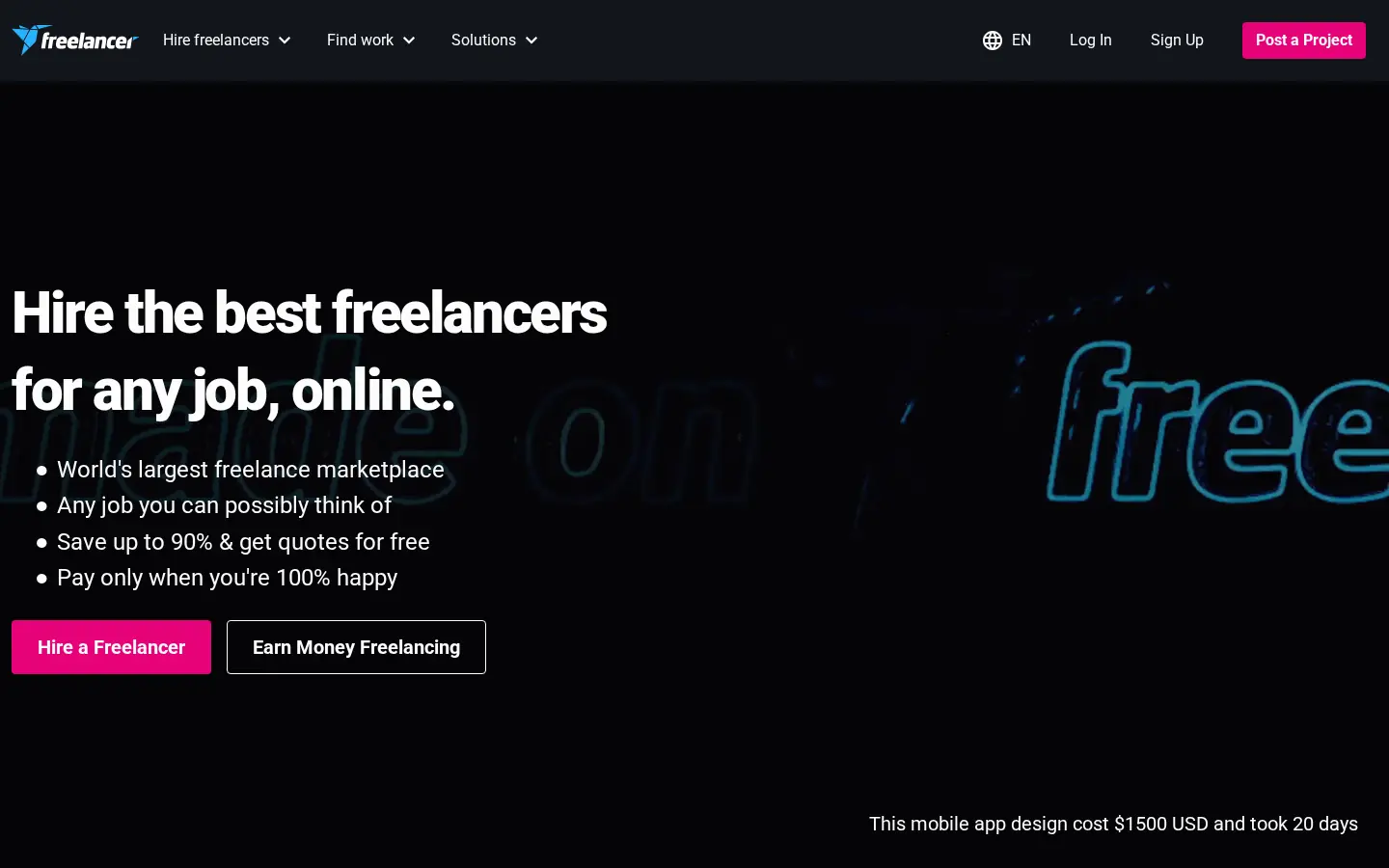 freelancer.com — መነሻ ገጽ፣ እንደተያዘው