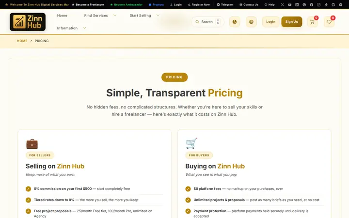 zinnhub.com/pricing — 홈페이지, 캡처된 화면